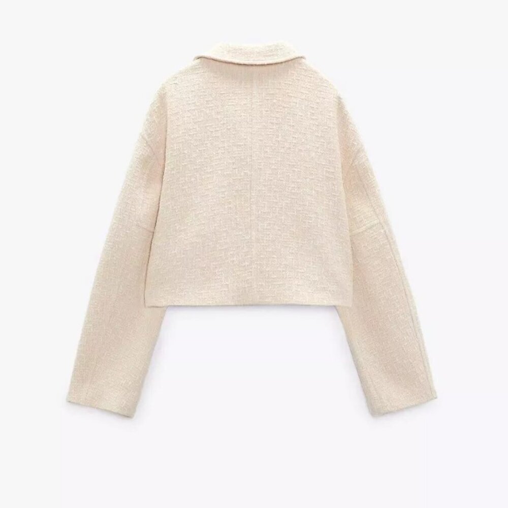 Zara Woven Cropped Bomber Jacket Ecru Cream White SIZE S 2920/469/712 - Picture 5 of 6